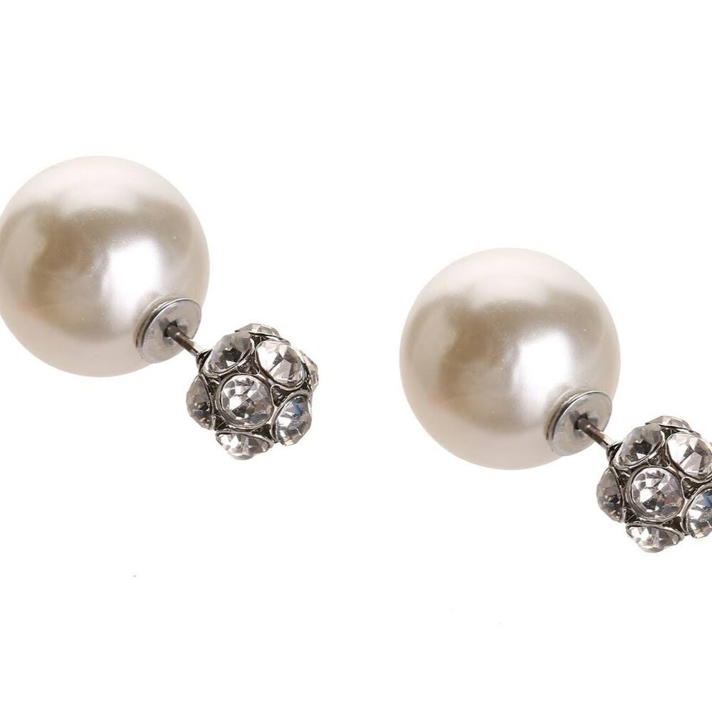 Kelly & Katie Fireball Pearl Crystal Stud Earrings Silver / White